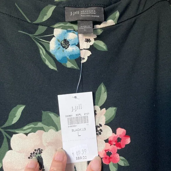 NWT J. Jill Wearever Collection Black Floral Pants Wide Leg Cropped Size Large - Picture 4 of 13